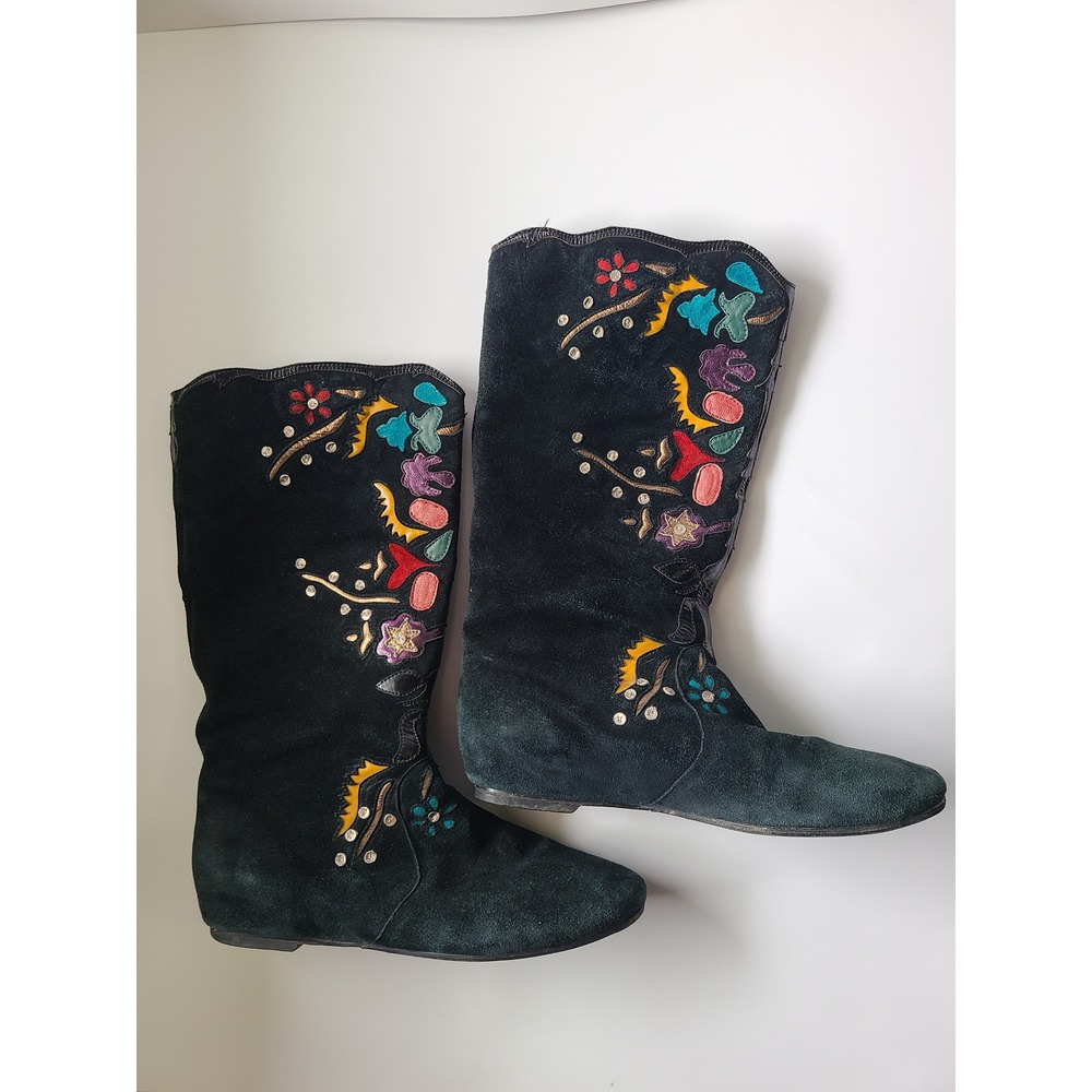 Poetic Licence Sz 7M Persuade Me Boots Black Suede 60s 70s Western Hippie Boho